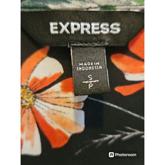 Express Floral Wrap Top Long Sleeves V-Neck Black Sz S - Picture 6 of 7